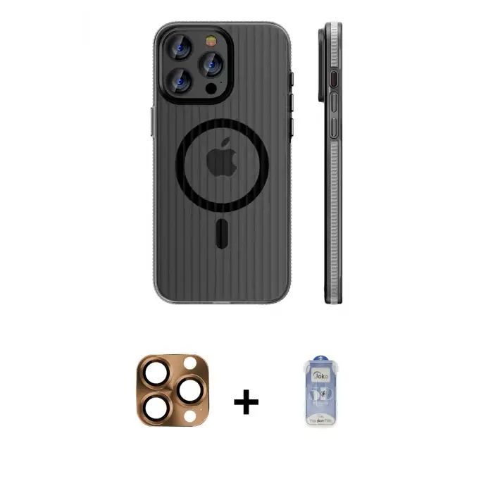 ieg™ iPhone 16 Pro Max Kılıf Pusula Minimal Koleksiyonu - Siyah Joko Magic 5D Cam + Pers Alüminyum Kamera Lens - CLTM