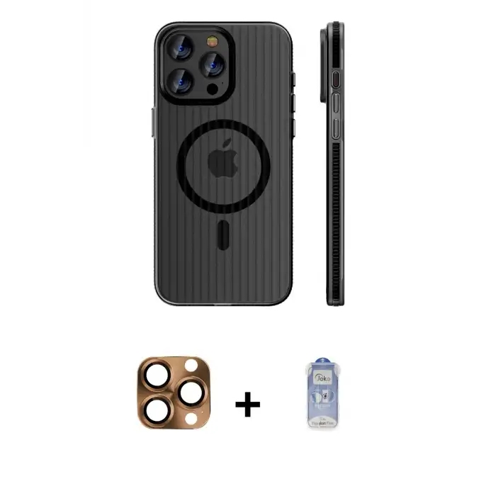 ieg™ iPhone 16 Pro Max Kılıf Pusula Minimal Koleksiyonu - Siyah Joko Magic 5D Cam + Pers Alüminyum Kamera Lens - CLTM