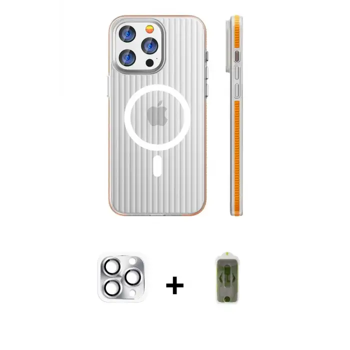 ieg™ iPhone 16 Pro Max Kılıf Pusula Minimal Koleksiyonu - Siyah Joko Magic 5D Hayalet Cam + Pers Alüminyum Kamera Lens - GS