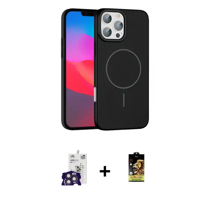 ieg™ iPhone 16 Pro Max Kılıf Siluet Doku Özel Seri - Siyah Buffer Cam Ekran Koruyucu + Bilvis Titan Kamera Lens - TMGI