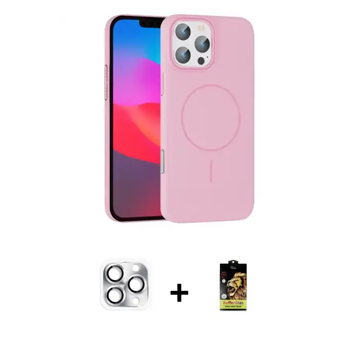 ieg™ iPhone 16 Pro Max Kılıf Siluet Doku Özel Seri - Siyah Buffer Cam Ekran Koruyucu + Pers Alüminyum Kamera Lens - GS