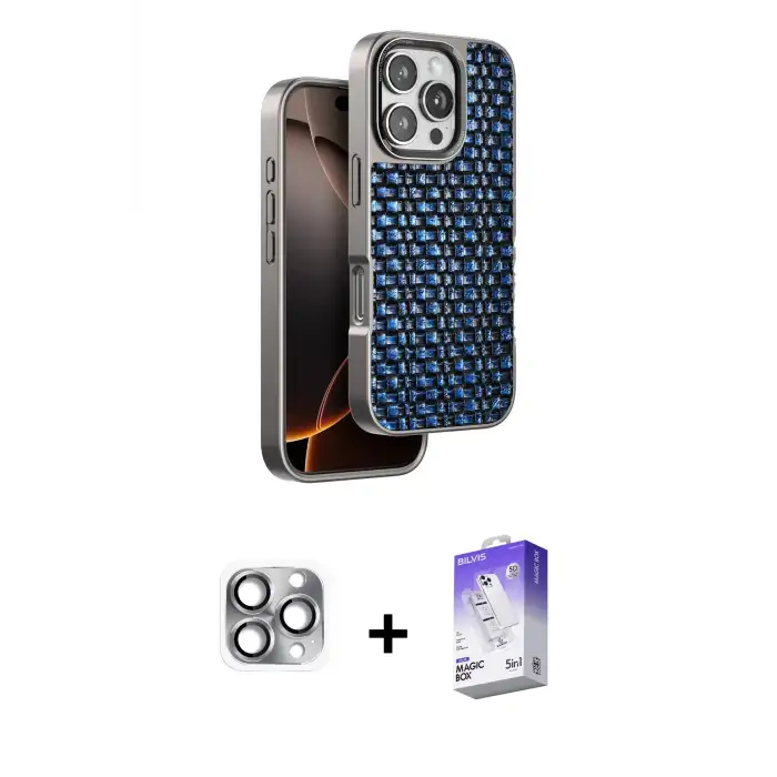 ieg™ iPhone 16 Pro Max Kılıf Siluet Form Serisi - Siyah Bilvis 5in1 3D Magic Cam Ekran Koruyucu + Pers Alüminyum Kamera Lens - GI