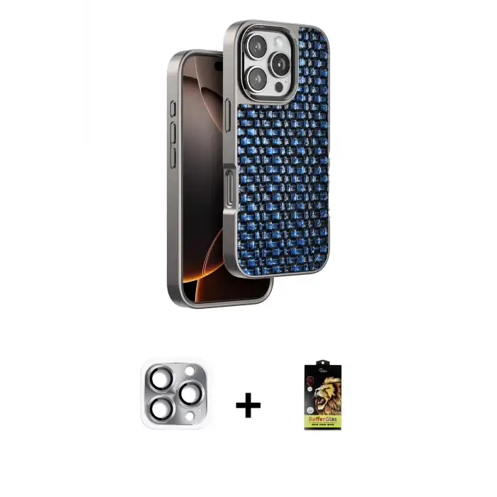 ieg™ iPhone 16 Pro Max Kılıf Siluet Form Serisi - Siyah Buffer Cam Ekran Koruyucu + Pers Alüminyum Kamera Lens - GI