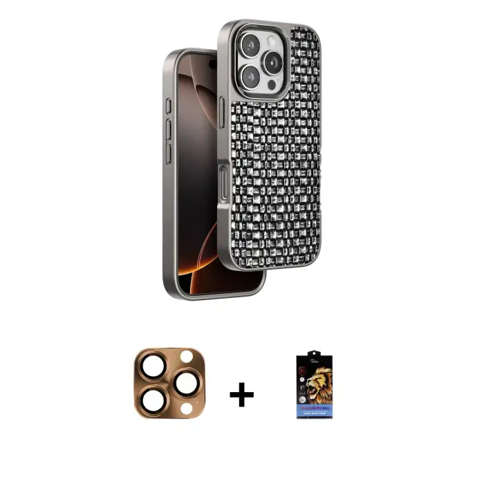 ieg™ iPhone 16 Pro Max Kılıf Siluet Form Serisi - Siyah Buffer Hayalet Cam Ekran Koruyucu + Pers Alüminyum Kamera Lens - CLTM
