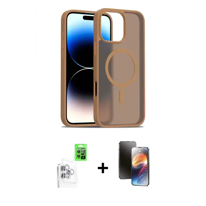 ieg™ iPhone 16 Pro Max Kılıf Siluet Minimal Prime - Siyah 3D Antistatik Mat Seramik Nano Ekran Koruyucu + Raze Metal Kamera Lens - BZ