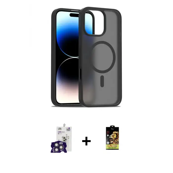ieg™ iPhone 16 Pro Max Kılıf Siluet Minimal Prime - Siyah Buffer Cam Ekran Koruyucu + Bilvis Titan Kamera Lens - TMGI