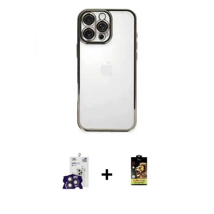 ieg™ iPhone 16 Pro Max Kılıf Vadi Minimal - Siyah Buffer Cam Ekran Koruyucu + Bilvis Titan Kamera Lens - TMGI