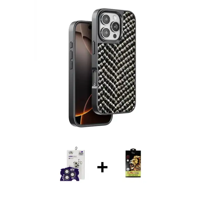 ieg™ iPhone 16 Pro Max Kılıf Vadi Özel Seri - Siyah Buffer Cam Ekran Koruyucu + Bilvis Titan Kamera Lens - TMGI