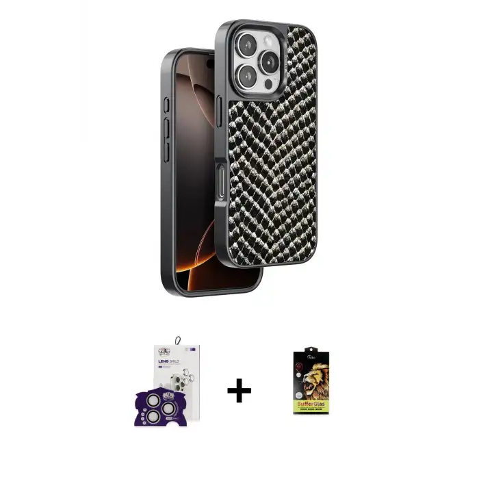 ieg™ iPhone 16 Pro Max Kılıf Vadi Özel Seri - Siyah Buffer Cam Ekran Koruyucu + Bilvis Titan Kamera Lens - GS