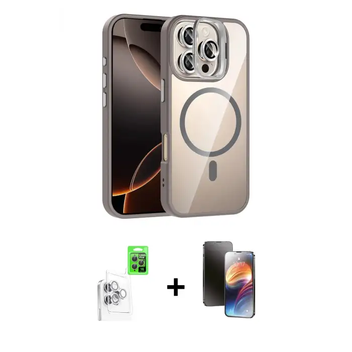ieg™ iPhone 16 Pro Max Kılıf Yadigar Asil Koleksiyonu - Siyah 3D Antistatik Mat Seramik Nano Ekran Koruyucu + Raze Metal Kamera Lens - BZ