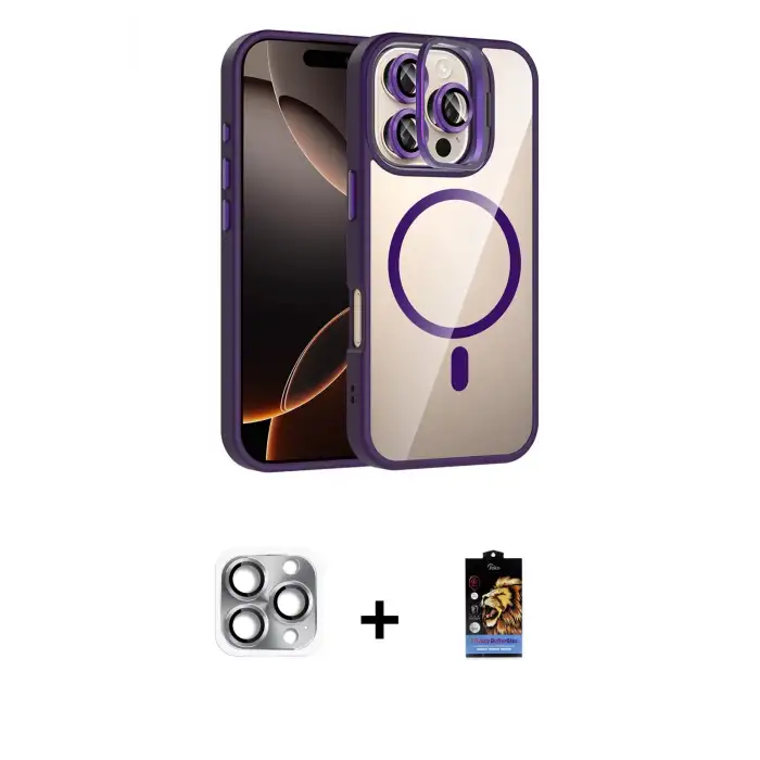 ieg™ iPhone 16 Pro Max Kılıf Yadigar Asil Koleksiyonu - Siyah Buffer Hayalet Cam Ekran Koruyucu + Pers Alüminyum Kamera Lens - GI