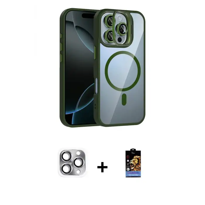 ieg™ iPhone 16 Pro Max Kılıf Yadigar Asil Koleksiyonu - Siyah Buffer Hayalet Cam Ekran Koruyucu + Pers Alüminyum Kamera Lens - GI