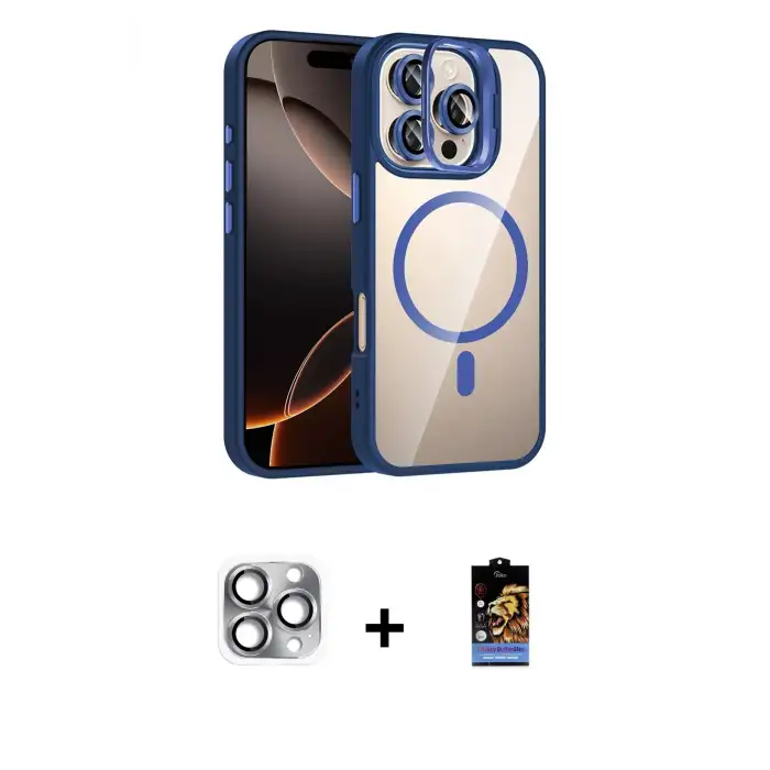 ieg™ iPhone 16 Pro Max Kılıf Yadigar Asil Koleksiyonu - Siyah Buffer Hayalet Cam Ekran Koruyucu + Pers Alüminyum Kamera Lens - GI