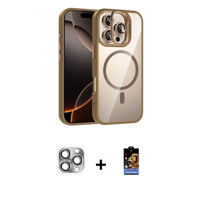 ieg™ iPhone 16 Pro Max Kılıf Yadigar Asil Koleksiyonu - Siyah Buffer Hayalet Cam Ekran Koruyucu + Pers Alüminyum Kamera Lens - GI
