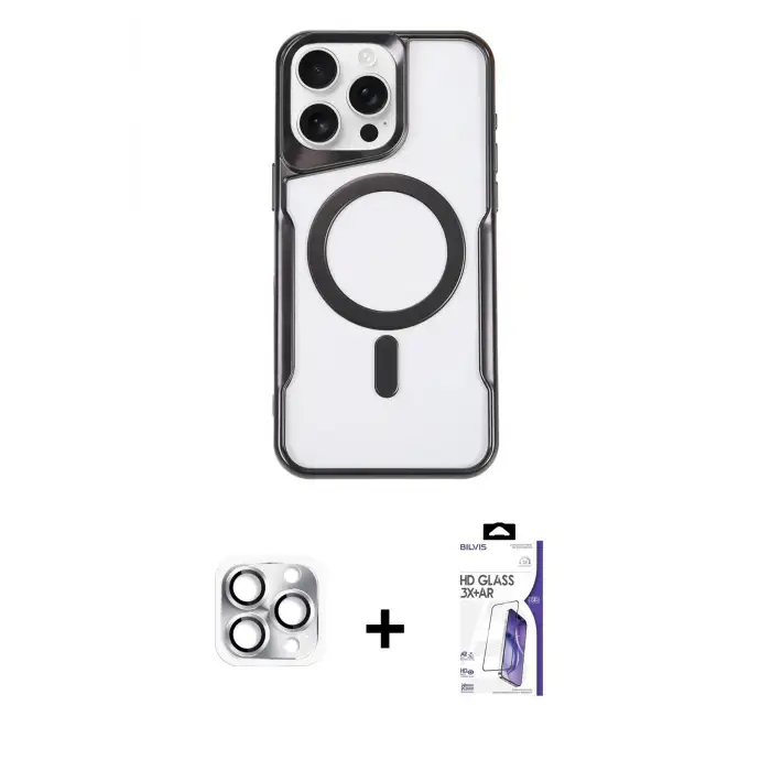 ieg™ iPhone 16 Pro Max Kılıf Yadigar Klasik Özel Seri - Siyah Bilvis 3X AR HD Cam Ekran Koruyucu + Pers Alüminyum Kamera Lens - GS