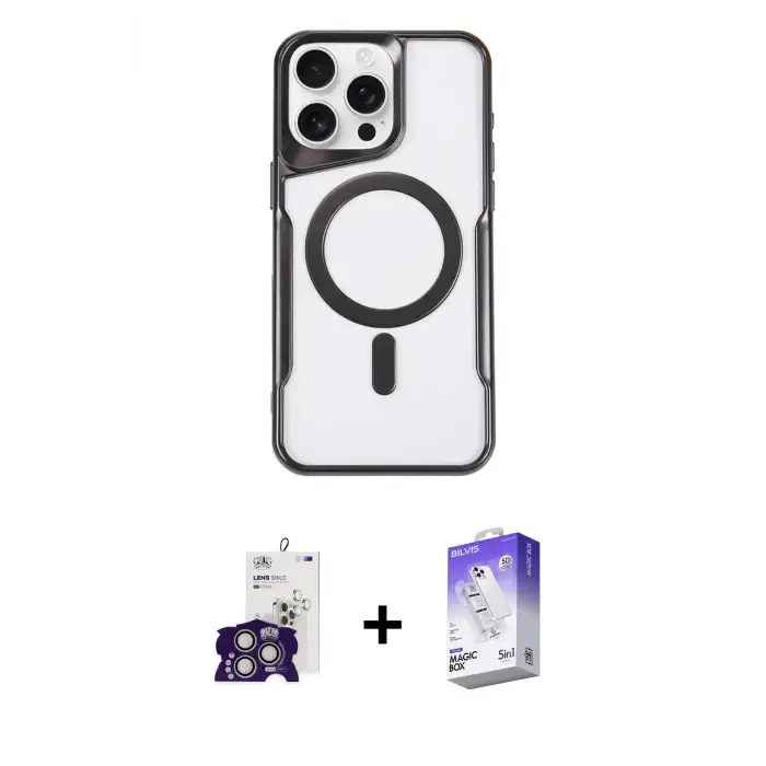 ieg™ iPhone 16 Pro Max Kılıf Yadigar Klasik Özel Seri - Siyah Bilvis 5in1 3D Magic Cam Ekran Koruyucu + Bilvis Titan Kamera Lens - GS