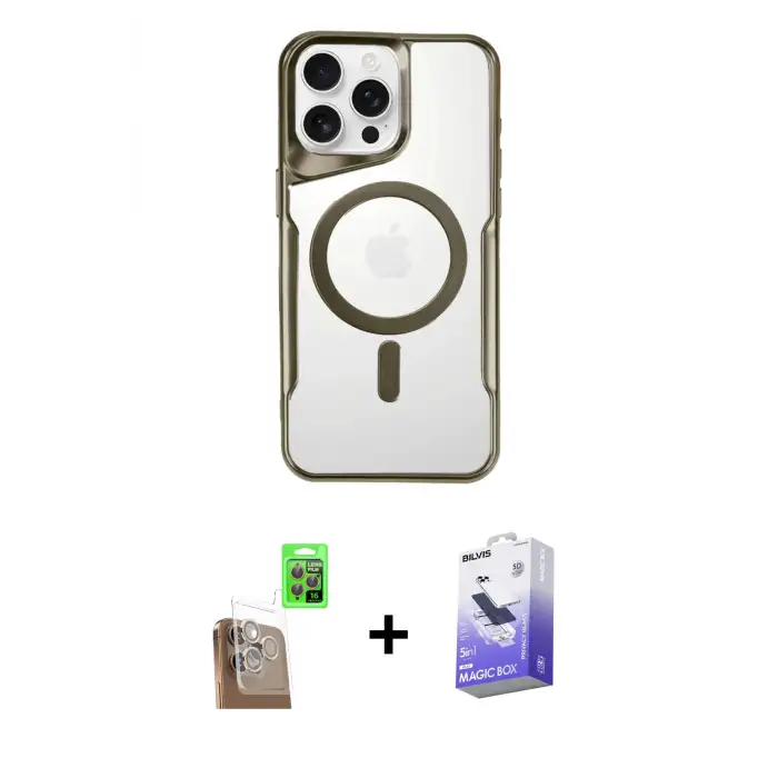 ieg™ iPhone 16 Pro Max Kılıf Yadigar Klasik Özel Seri - Siyah Bilvis 5in1 5D Magic Hayalet Cam Ekran Koruyucu + Raze Metal Kamera Lens - CLTM