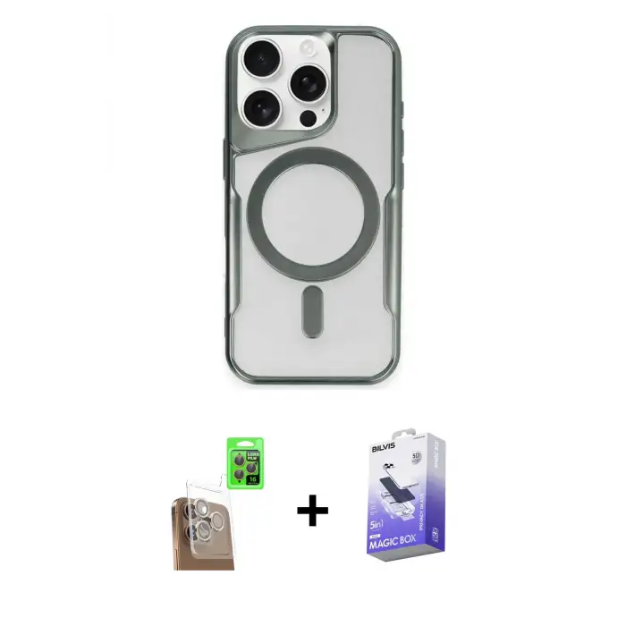 ieg™ iPhone 16 Pro Max Kılıf Yadigar Klasik Özel Seri - Siyah Bilvis 5in1 5D Magic Hayalet Cam Ekran Koruyucu + Raze Metal Kamera Lens - CLTM