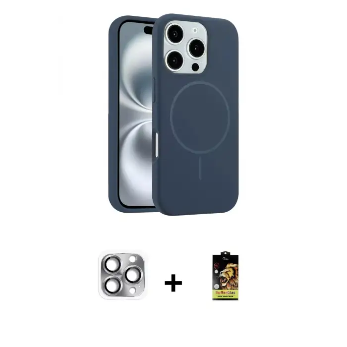 ieg™ iPhone 16 Pro Max Kılıf Yankı Form Serisi - Siyah Buffer Cam Ekran Koruyucu + Pers Alüminyum Kamera Lens - GI
