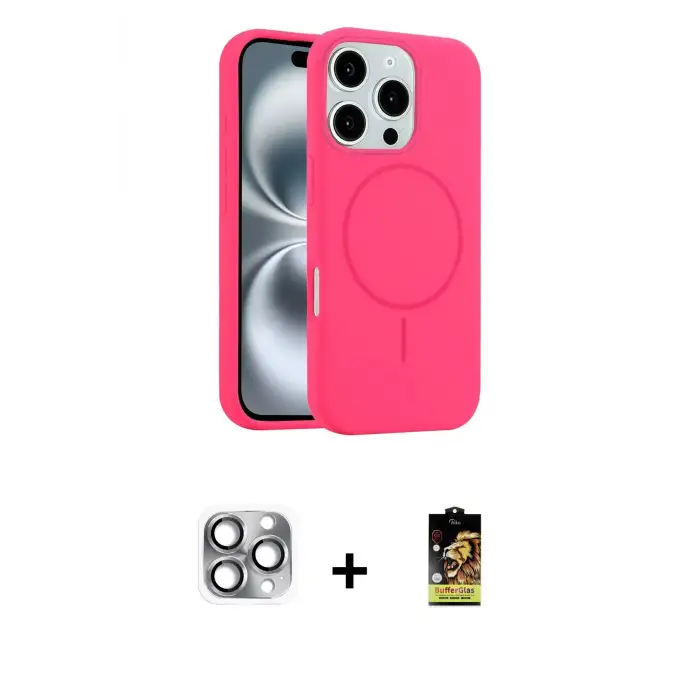 ieg™ iPhone 16 Pro Max Kılıf Yankı Form Serisi - Siyah Buffer Cam Ekran Koruyucu + Pers Alüminyum Kamera Lens - GI
