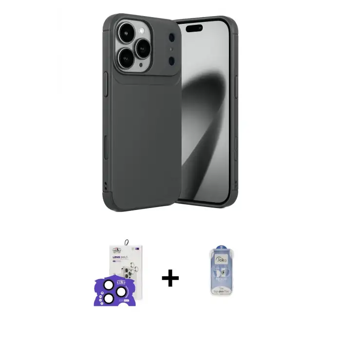 ieg™ iPhone 17 Pro Max Kılıf Eksen Form Prime - Siyah Joko Magic 5D Cam + Bilvis Titan Kamera Lens - LT