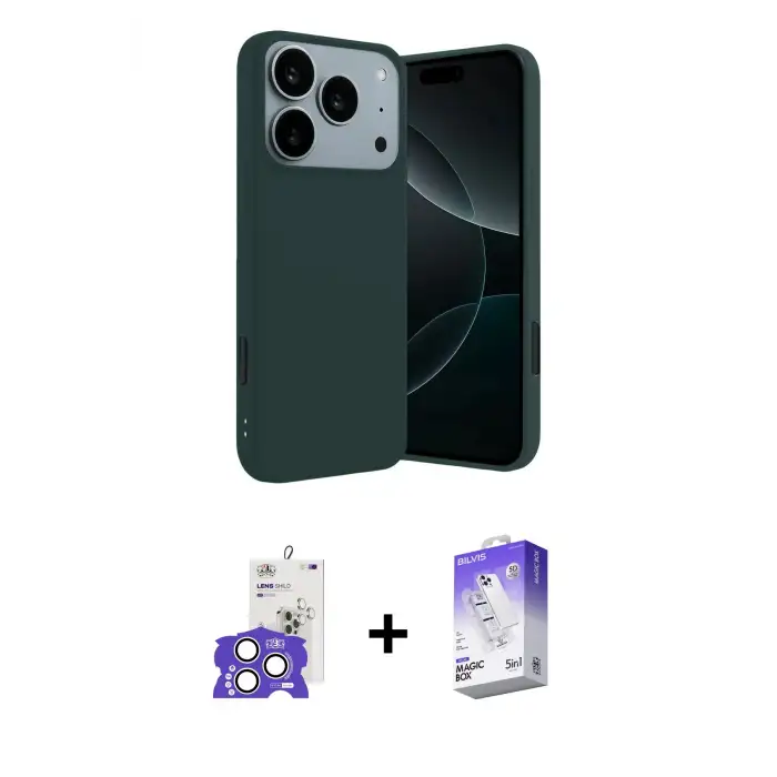 ieg™ iPhone 17 Pro Max Kılıf Kozmos Yansıma Özel Seri - Siyah Bilvis 5in1 3D Magic Cam Ekran Koruyucu + Bilvis Titan Kamera Lens - GS