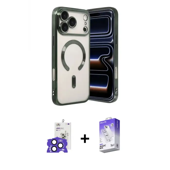 ieg™ iPhone 17 Pro Max Kılıf Nova Işık Özel Seri - Siyah Bilvis 5in1 3D Magic Cam Ekran Koruyucu + Bilvis Titan Kamera Lens - LT