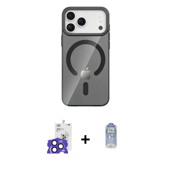 ieg™ iPhone 17 Pro Max Kılıf Pusula Form Özel Seri - Siyah Joko Magic 5D Cam + Bilvis Titan Kamera Lens - LT