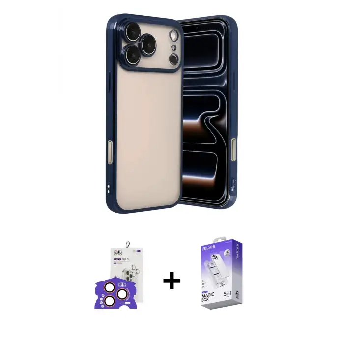 ieg™ iPhone 17 Pro Max Kılıf Vadi Minimal - Siyah Bilvis 5in1 3D Magic Cam Ekran Koruyucu + Bilvis Titan Kamera Lens - TU