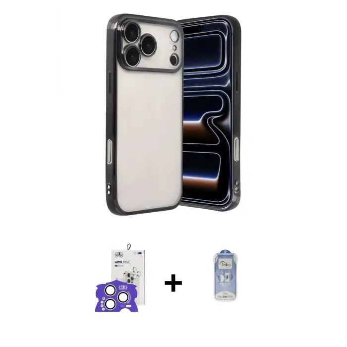 ieg™ iPhone 17 Pro Max Kılıf Vadi Minimal - Siyah Joko Magic 5D Cam + Bilvis Titan Kamera Lens - GS