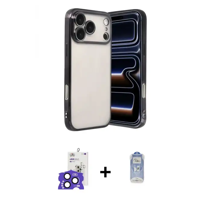 ieg™ iPhone 17 Pro Max Kılıf Vadi Minimal - Siyah Joko Magic 5D Cam + Bilvis Titan Kamera Lens - LT