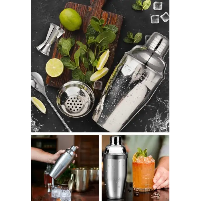 Kokteyl Hazırlama Shaker Seti 6 Parça Çelik Shaker Barmen Seti