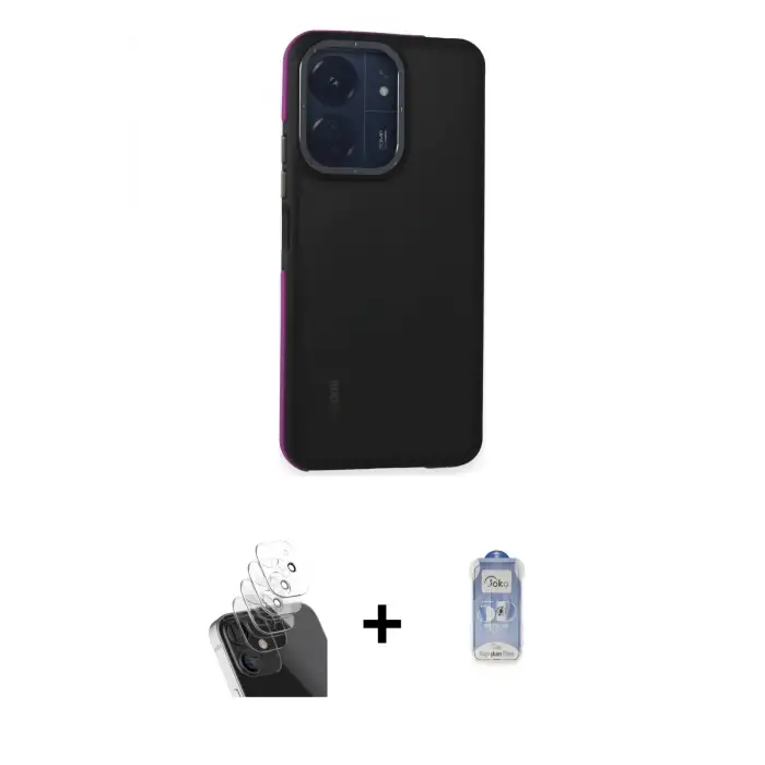 ieg™ Redmi 13C Kılıf Eksen Işık - Siyah Joko Magic 5D Cam + Kamera Lens Koruma Cam - SF