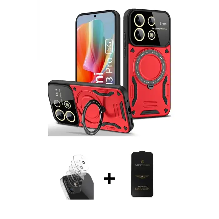 ieg™ Redmi Note 13 Pro 4G Kılıf Kıvılcım Modern Serisi - Siyah 6D Antistatik Mat Seramik Hayalet Nano Ekran Koruyucu + Kamera Lens Koruma Cam - SF