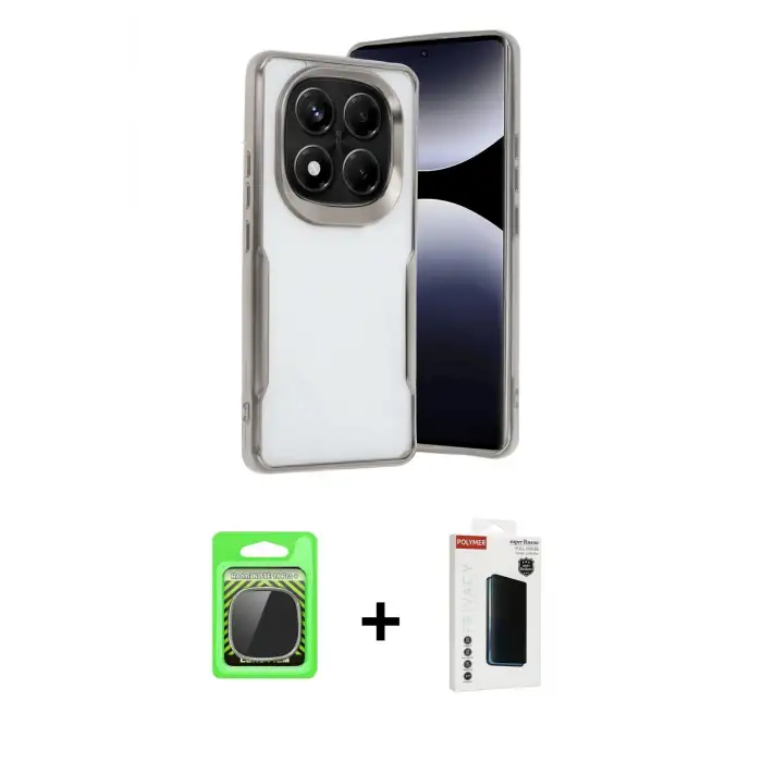ieg™ Redmi Note 14 Pro Plus Kılıf Akış Çizgi Koleksiyonu - Siyah Hayalet Polymer Nano Ekran Koruyucu + Raze Metal Kamera Lens - GS