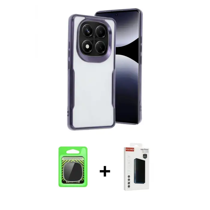 ieg™ Redmi Note 14 Pro Plus Kılıf Akış Çizgi Koleksiyonu - Siyah Hayalet Polymer Nano Ekran Koruyucu + Raze Metal Kamera Lens - GS