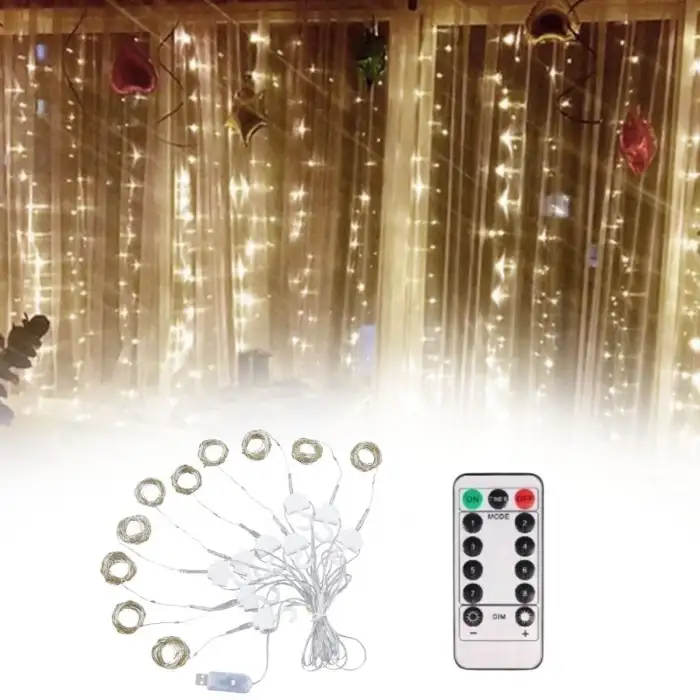 Uzaktan Kumandalı Led Perdeye Takılabilen Kancalı Işık Usb 3x3 Metre Peri Perde Led
