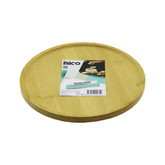 Yuvarlak=24.5cm Ayaklı=4cm Kenarlı Yüzey Ahşap Bambu Sunum Tepsisi - Mini Sofra