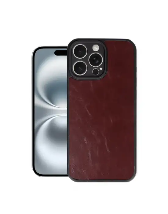 Apple İphone 16 Pro Max Kılıf Aras Deri Kapak - Bordo