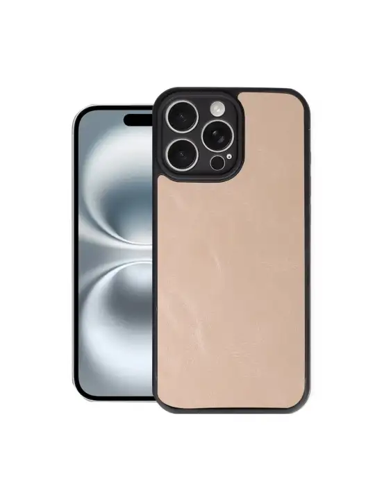 Apple İphone 16 Pro Max Kılıf Aras Deri Kapak - Pudra