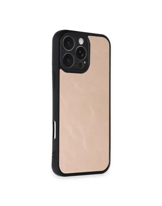 Apple İphone 16 Pro Max Kılıf Aras Deri Kapak - Pudra