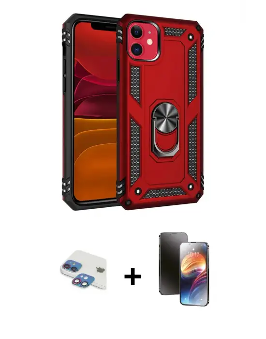 ieg™ iPhone 11 Kılıf Ahenk Klasik Koleksiyonu - Siyah 3D Antistatik Mat Seramik Nano Ekran Koruyucu + Pers Alüminyum Kamera Lens - GI