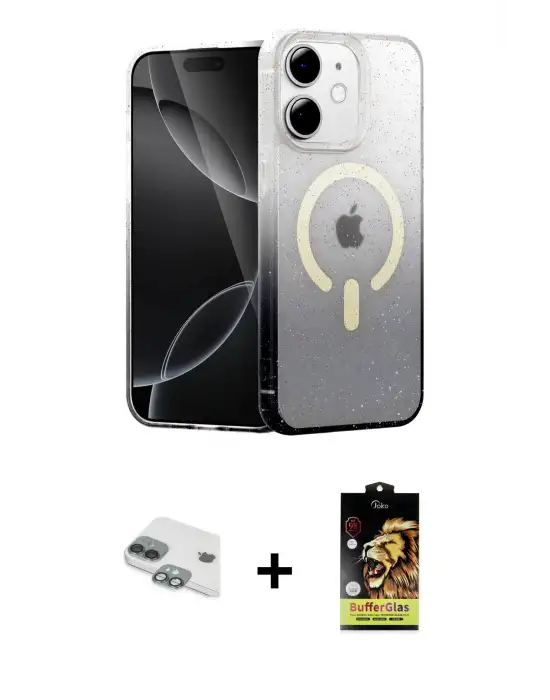 ieg™ iPhone 11 Kılıf Eksen Minimal Özel Seri - Siyah Buffer Cam Ekran Koruyucu + Pers Alüminyum Kamera Lens - YL