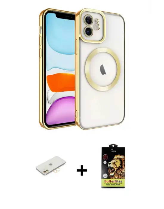 ieg™ iPhone 11 Kılıf Nova Işık Özel Seri - Siyah Buffer Cam Ekran Koruyucu + Renkli Kamera Lens Koruma Cam - SI