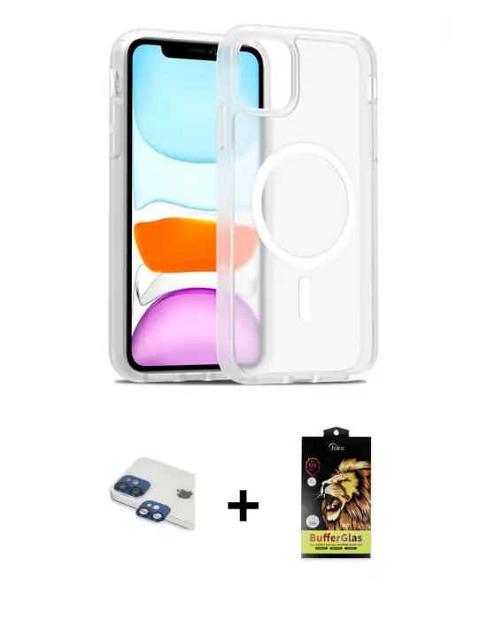 ieg™ iPhone 11 Kılıf Siluet Minimal Prime - Siyah Buffer Cam Ekran Koruyucu + Pers Alüminyum Kamera Lens - LT
