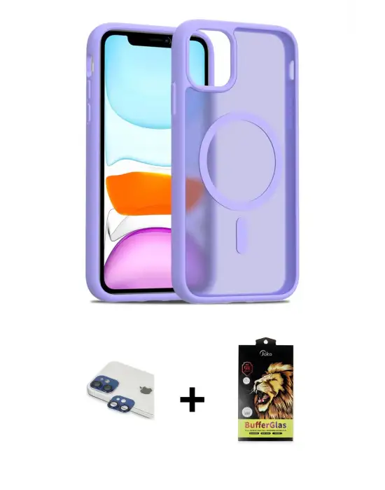 ieg™ iPhone 11 Kılıf Siluet Minimal Prime - Siyah Buffer Cam Ekran Koruyucu + Pers Alüminyum Kamera Lens - LT