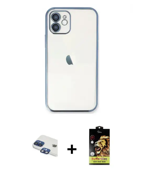 ieg™ iPhone 11 Kılıf Vadi Minimal - Siyah Buffer Cam Ekran Koruyucu + Pers Alüminyum Kamera Lens - LT