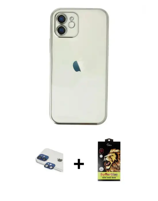 ieg™ iPhone 11 Kılıf Vadi Minimal - Siyah Buffer Cam Ekran Koruyucu + Pers Alüminyum Kamera Lens - LT