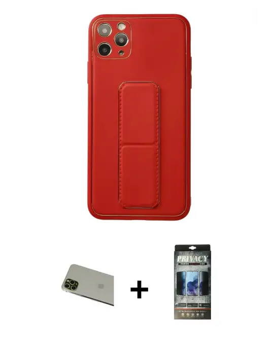 ieg™ iPhone 11 Pro Max Kılıf Akış Doku - Siyah 34D Hayalet Izgaralı Cam + Rainbow Kamera Lens Koruma Cam - YL