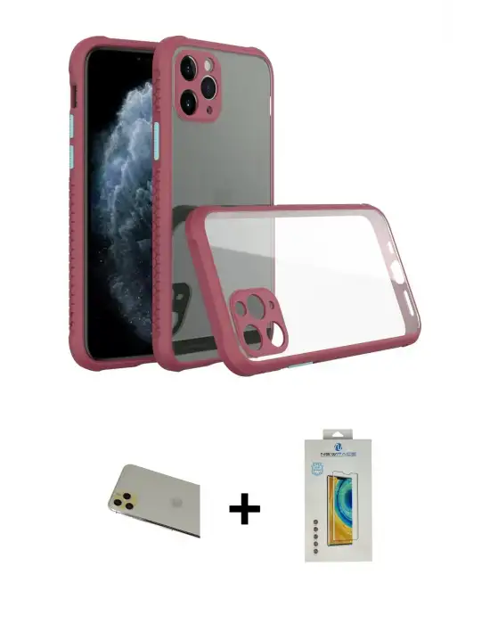 ieg™ iPhone 11 Pro Max Kılıf Nova Asil Özel Seri - Siyah Polymer Nano Ekran Koruyucu + Rainbow Kamera Lens Koruma Cam - GD